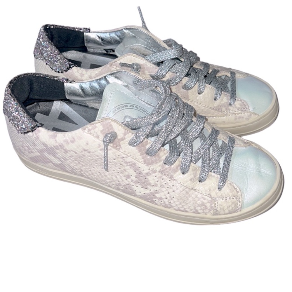 P448 - JOHN sneaker glitter low profile snake print size 39 leather Italy casual